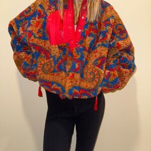FP Movement by Free People Red and Multicolor Teddy Jacket